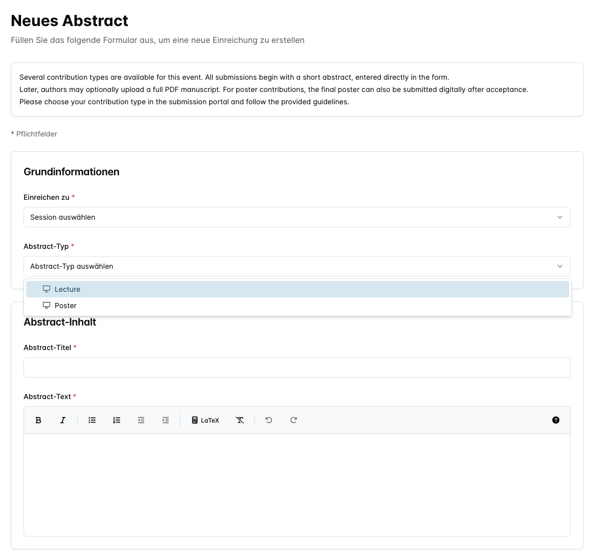 Intuitive Plattform für Einreichungen