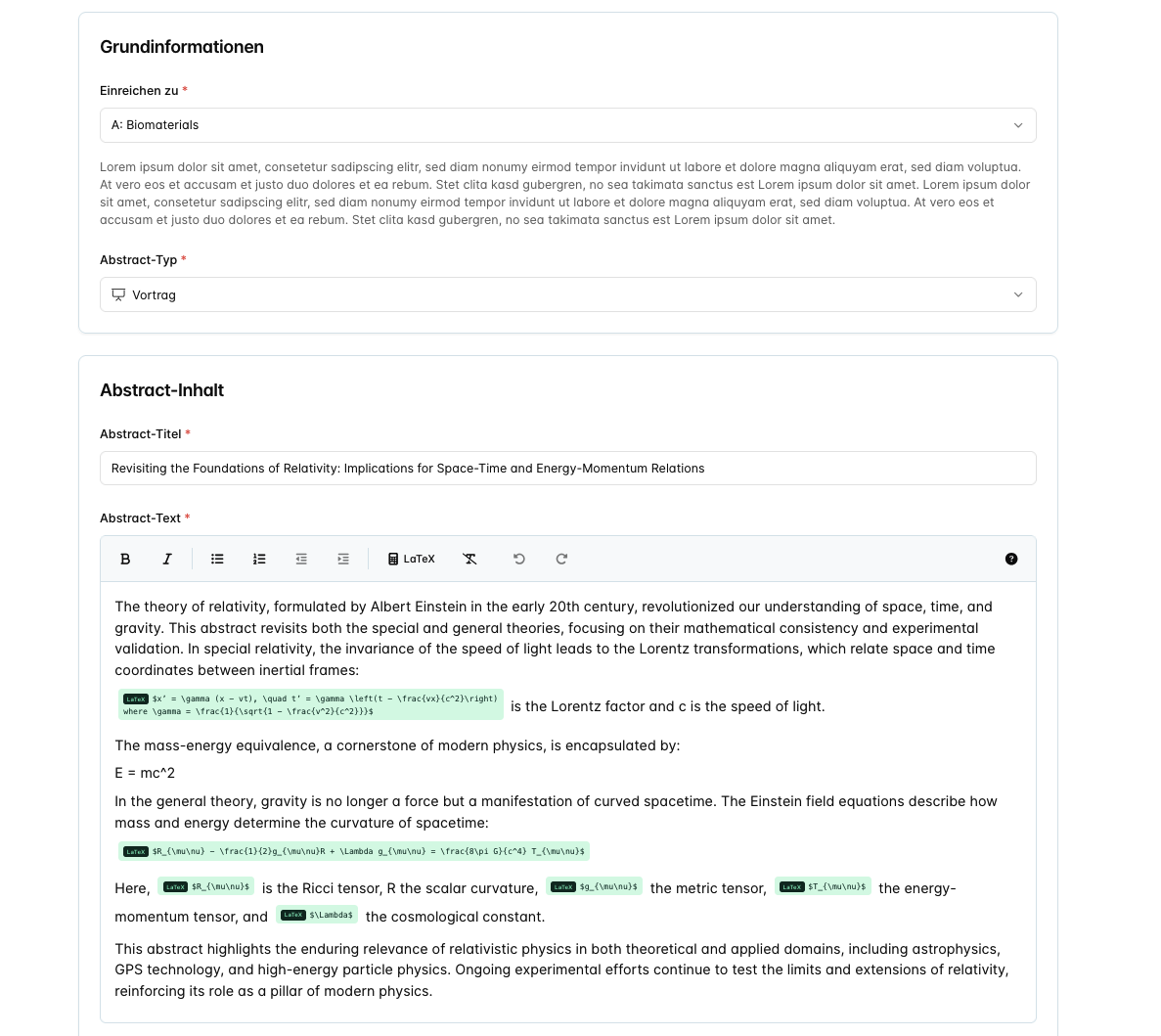 Individuelle Konfiguration von Einreichungsformularen